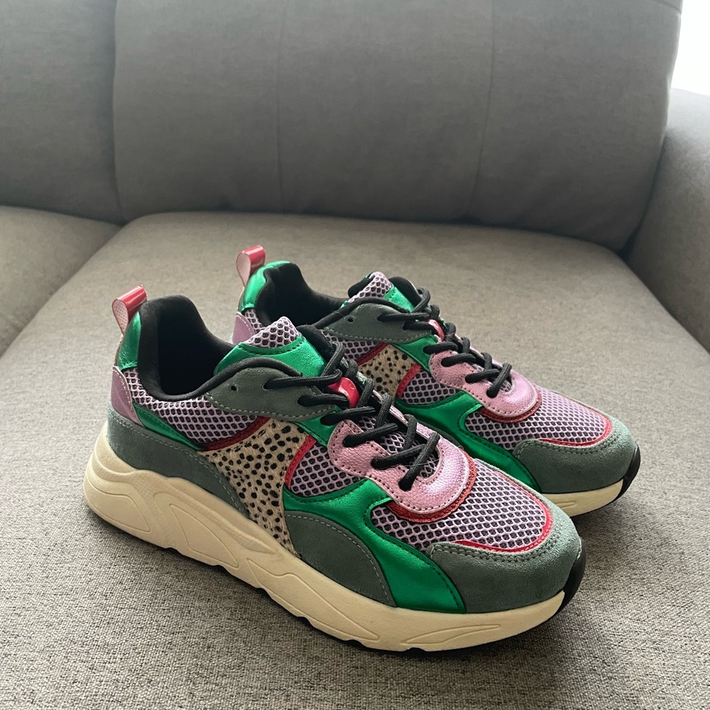 Vibrant Green and Pink Chunky Sneakers